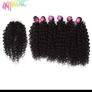 6 Packs Magic High-Quality Synthetic Curly Hair Bundles + Lace Closure